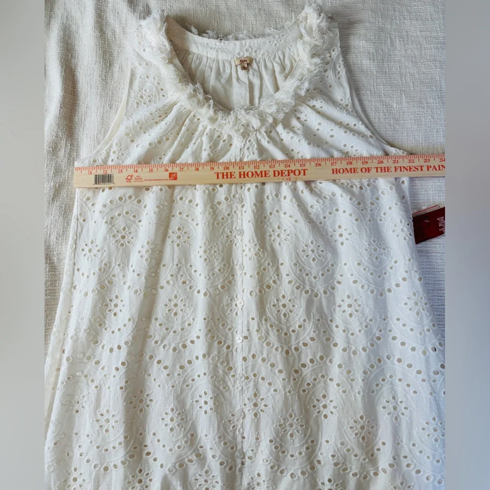 Reba 100% Cotton Ruffled Cream Eyelet Sleeveless Maxi Dress Women’s Large NEW - Picture 9 of 13